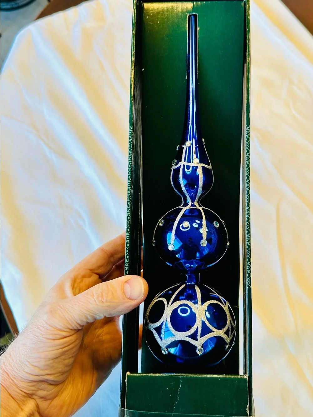 Waterford Blue Glass Christmas Tree Topper Ornament with Original Box